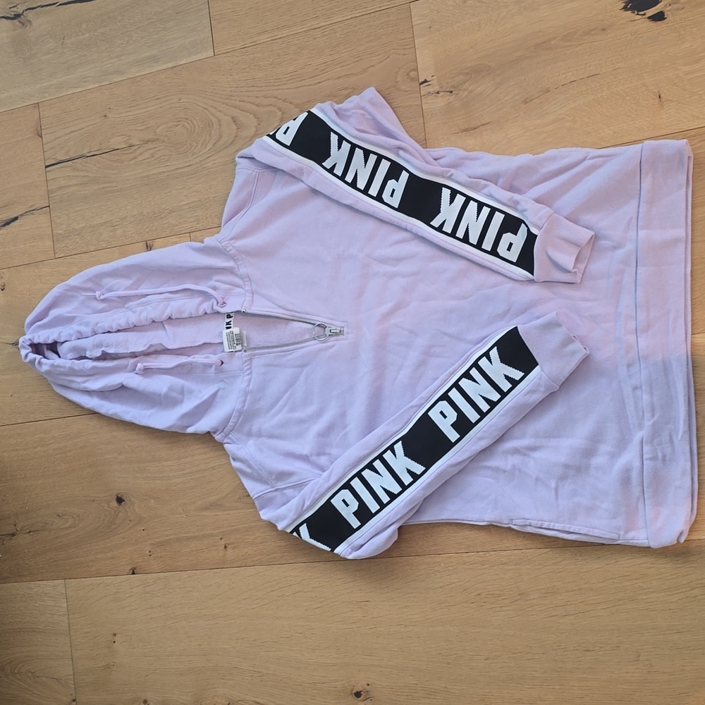 PINK WOMEN Lavender Hoodie with Black and White Sleeve Accents